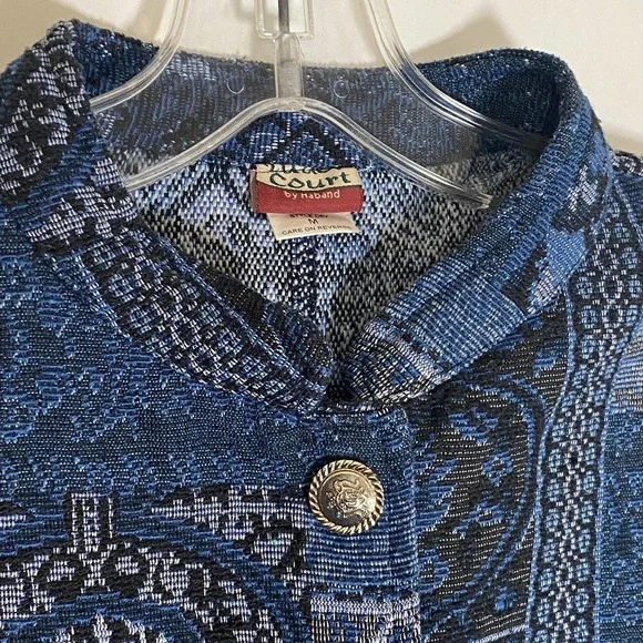Blue Court By Haband Jacket Womens Medium Blue Tapestry Button Front Pockets - Picture 10 of 16